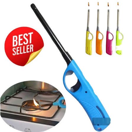 Refillable Kitchen Utility Lighter with Long Metal Nozzle, Safety Trigger Lock, Ergonomic Handle for Stove, BBQ, and Candle Lighting - Good2Gomart