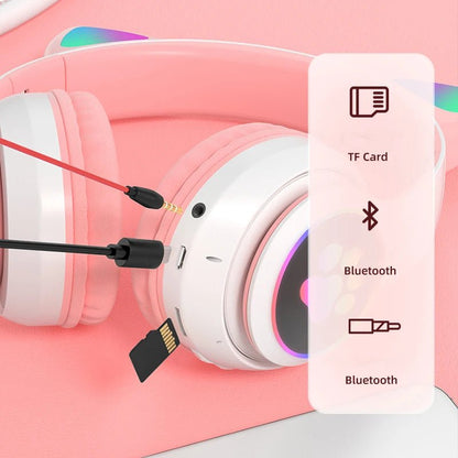 Cat Ear Wireless Bluetooth Headphones for Girls & Kids – STN-28 LED Light Up Foldable Headset - Good2Gomart