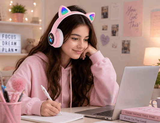 Cat Ear Wireless Bluetooth Headphones for Girls & Kids – STN-28 LED Light Up Foldable Headset - Good2Gomart