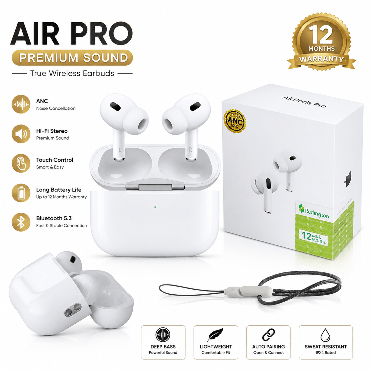Air Pro 2 Wireless Earbuds – TWS Bluetooth 5.0/5.4 Earbuds with Charging Case, Mic & Touch Control - Good2Gomart