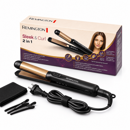 Remington Sleek & Curl 2-in-1 (RM3009) – Straightener & Curling Iron with Advanced Ceramic Plates, 150–230°C - Good2Gomart