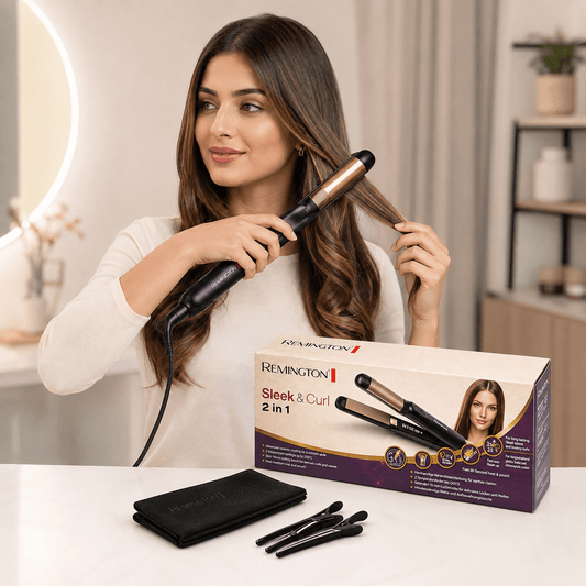 Remington Sleek & Curl 2-in-1 (RM3009) – Straightener & Curling Iron with Advanced Ceramic Plates, 150–230°C - Good2Gomart