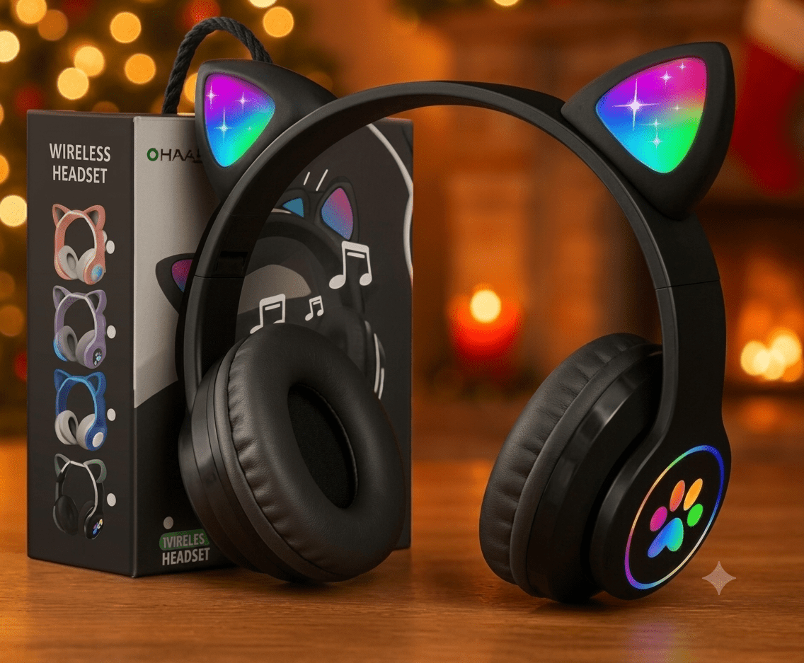 Cat Ear Wireless Bluetooth Headphones for Girls & Kids – STN-28 LED Light Up Foldable Headset - My Store