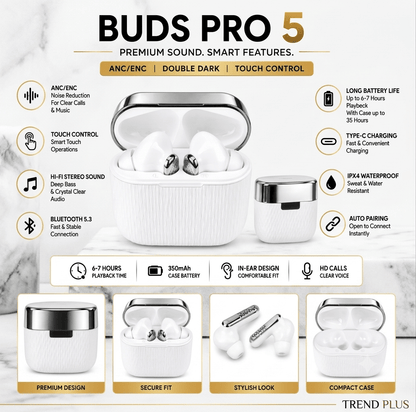 Pro 5 Buds – TWS Wireless Bluetooth 5.0 Earbuds with Charging Case, Touch Control & Super Bass - My Store