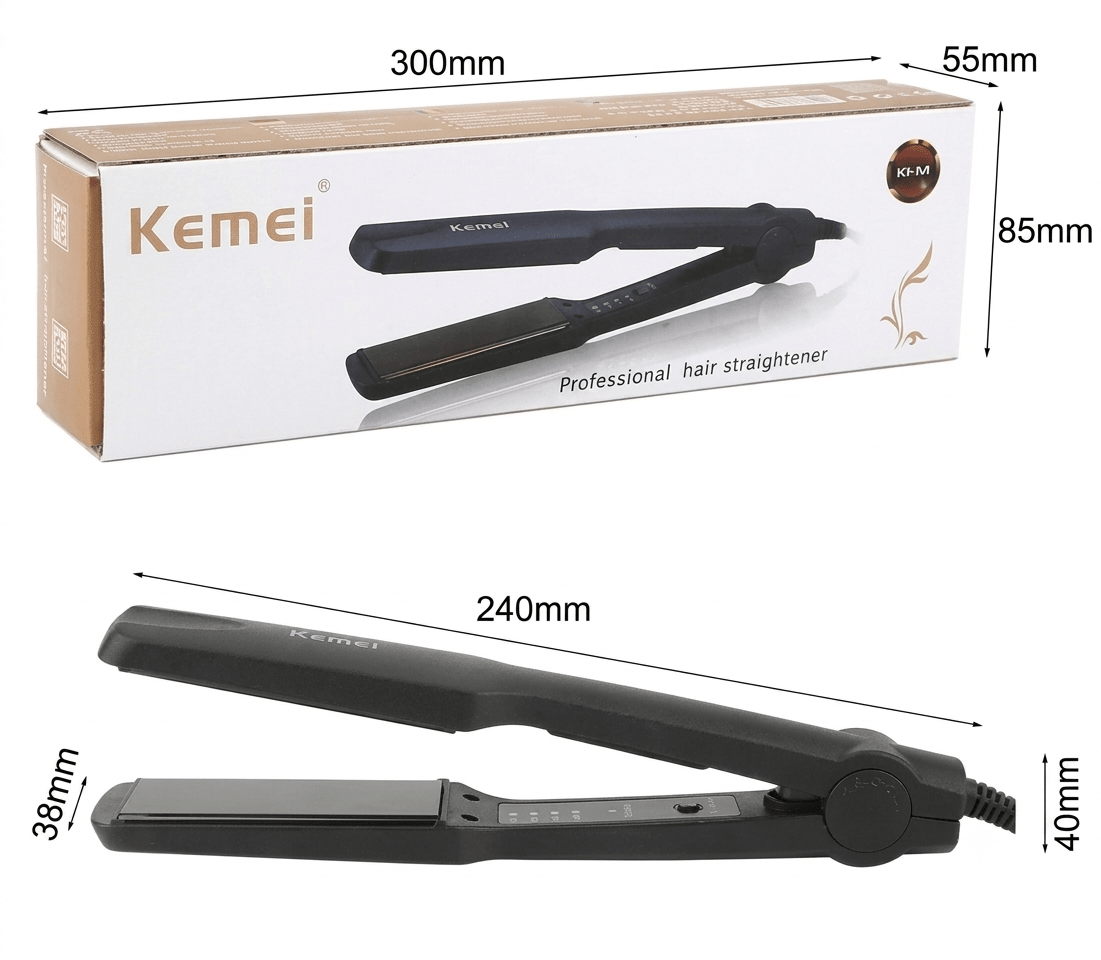 Kemei KM-329 Professional Hair Straightener – Ceramic Tourmaline Plates, 4-Level Temperature Control (160–220°C) - My Store