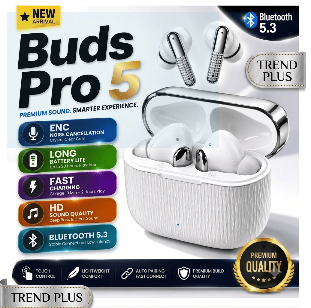 Pro 5 Buds – TWS Wireless Bluetooth 5.0 Earbuds with Charging Case, Touch Control & Super Bass - My Store