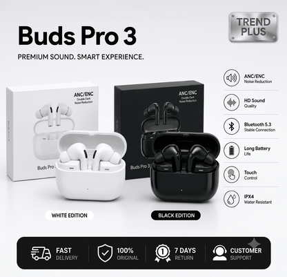 Buds Pro 3 – TWS Wireless Bluetooth 5.0 Earbuds with Charging Case, Touch Control & Mic - My Store
