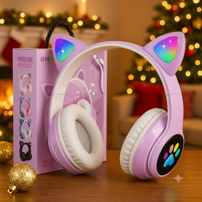 Cat Ear Wireless Bluetooth Headphones for Girls & Kids – STN-28 LED Light Up Foldable Headset - My Store