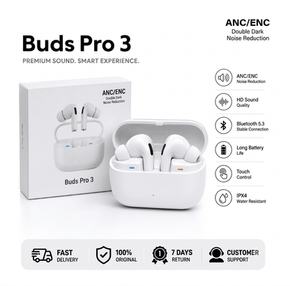 Buds Pro 3 – TWS Wireless Bluetooth 5.0 Earbuds with Charging Case, Touch Control & Mic - My Store