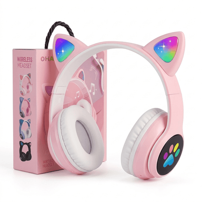 Cat Ear Wireless Bluetooth Headphones for Girls & Kids – STN-28 LED Light Up Foldable Headset - Good2Gomart