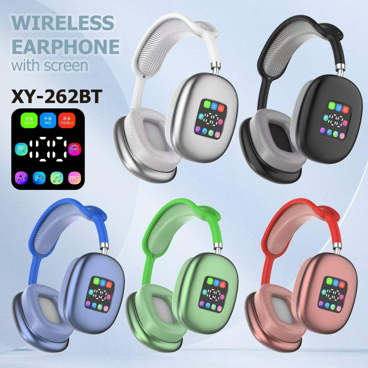 XY-262BT Wireless Headphones with Screen – Bluetooth 5.4 Over-Ear Headset, Hi-Fi Stereo Sound, LED Digital Display - My Store