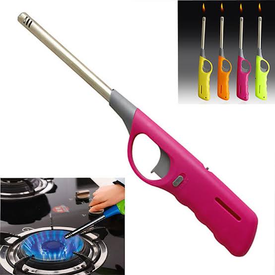 Refillable Kitchen Utility Lighter with Long Metal Nozzle, Safety Trigger Lock, Ergonomic Handle for Stove, BBQ, and Candle Lighting - Good2Gomart