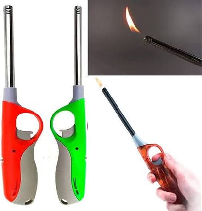 Refillable Kitchen Utility Lighter with Long Metal Nozzle, Safety Trigger Lock, Ergonomic Handle for Stove, BBQ, and Candle Lighting - Good2Gomart