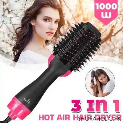 3-in-1 Hot Air Brush | Hair Dryer, Styler & Straightener – 1000W Negative Ion Ceramic Brush - Good2Gomart