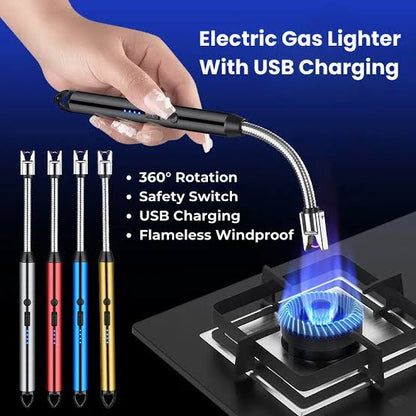 Rechargeable Pulse Ignition Electric Lighter with Flexible Neck, Type-C Charging, Battery Display, and Hook Design for Kitchen Use - Good2Gomart